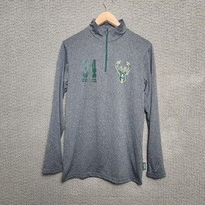 MILWAUKEE BUCKS NBA Men's Turtleneck Zip Closure Gray Long Sleeve Shirt Size S